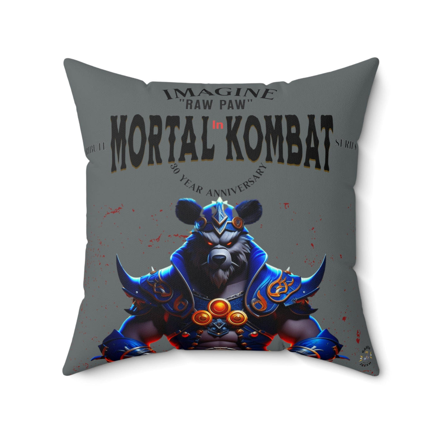 Gamer Fresh Imagine If Collection | Raw Paw | Mortal Kombat 30-Year Anniversary Tribute | Dark Grey Square Pillow