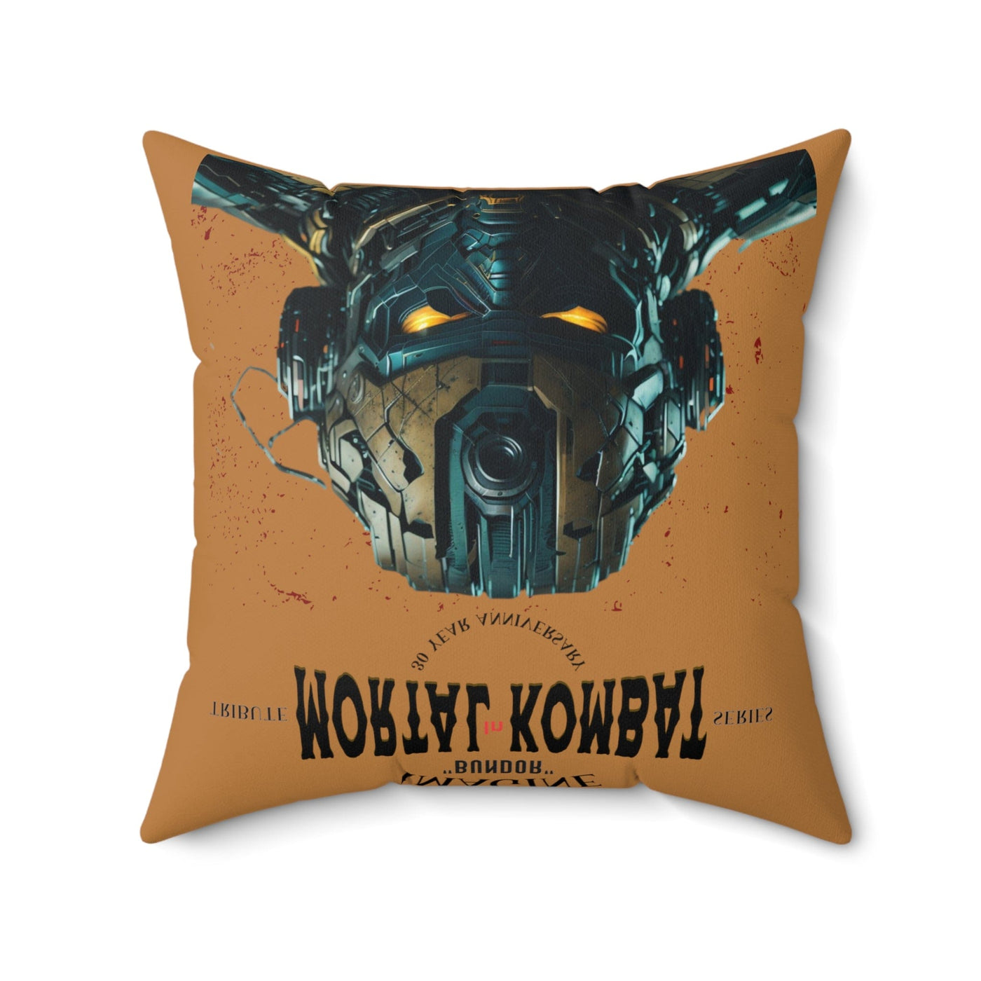 Gamer Fresh Imagine If Collection | Mortal Kombat 30 Year Anniversary Collection | Bundor Time-Warp | Tan Brown Square Pillow