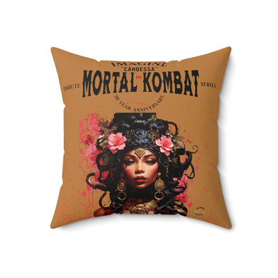 Gamer Fresh | Candessa Mortal Kombat 30th Anniversary Tribute Series | Imagine If Collection | Tan Brown Square Pillow