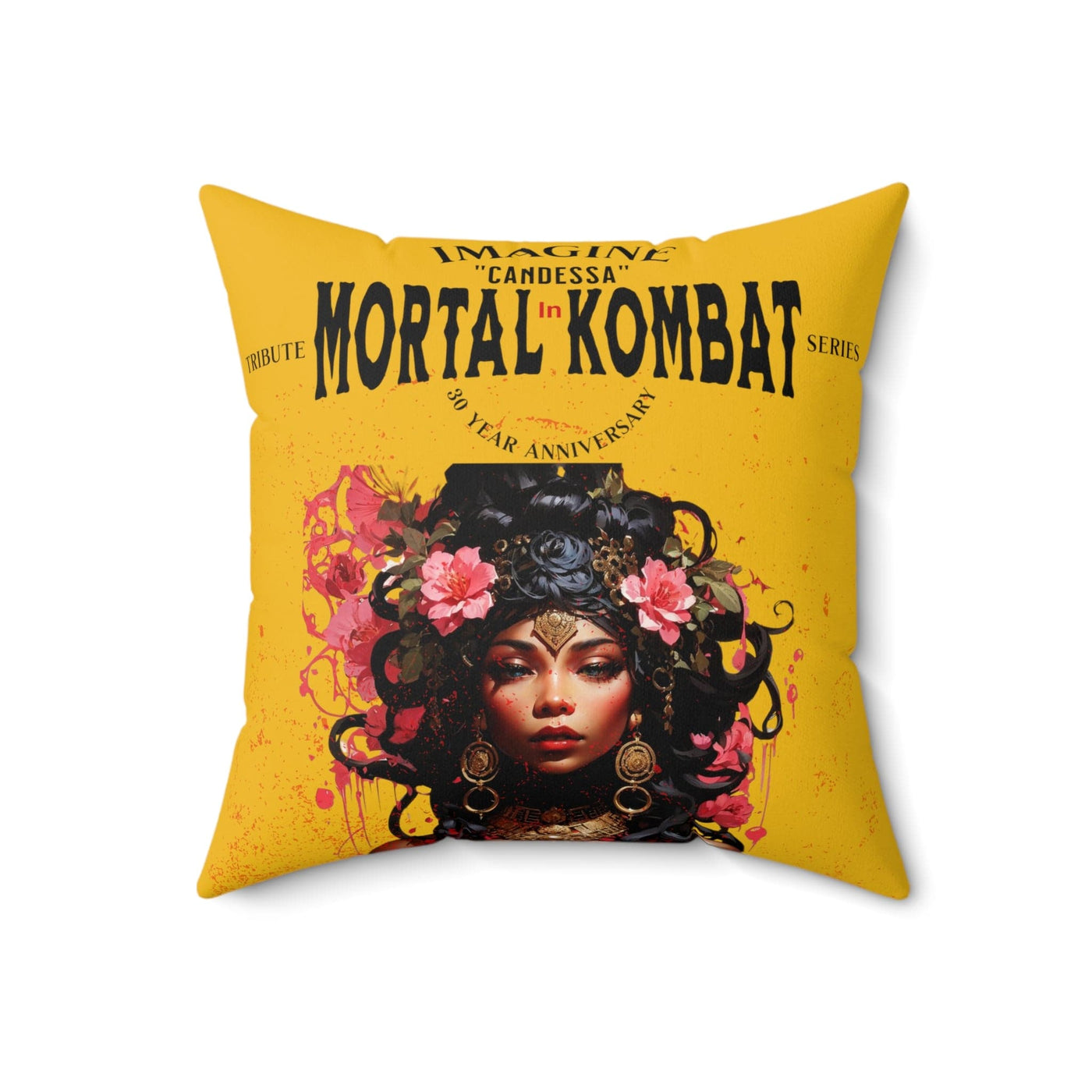 Gamer Fresh | Candessa Mortal Kombat 30th Anniversary Tribute Series | Imagine If Collection | Yellow Square Pillow
