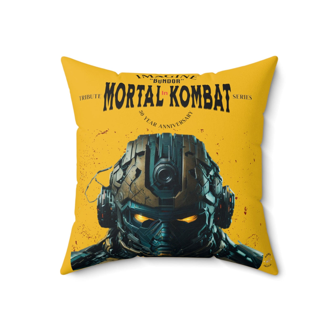 Gamer Fresh | Bundor Time-Warp | Mortal Kombat 30 Year Anniversary Tribute Series | Imagine If Collection | Sun Yellow Square Pillow