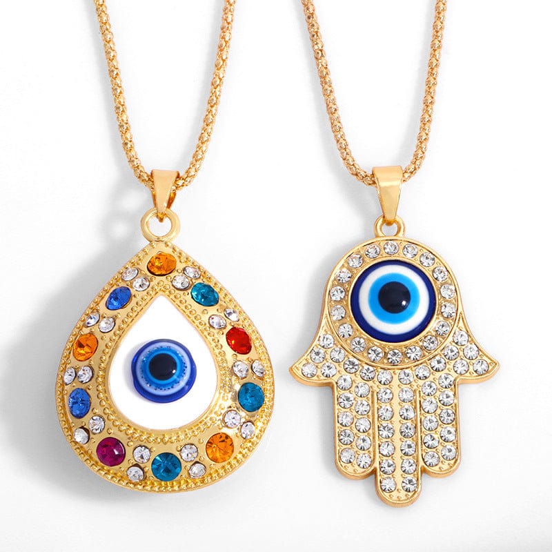 Hand of Fatima Necklace Turkish Blue Eye Diamond Jewelry by Gamer Fresh