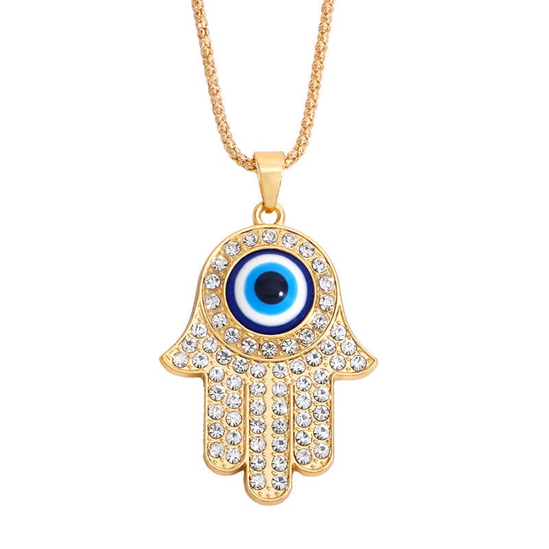 Hand of Fatima Necklace Turkish Blue Eye Diamond Jewelry by Gamer Fresh