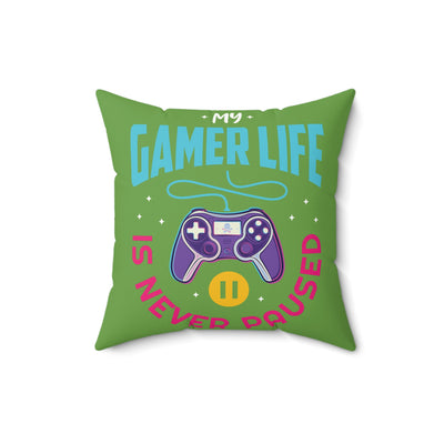 Gamer Fresh | My Gamer Life Never Pauses | Spun Square Green | Bed/Couch Pillow