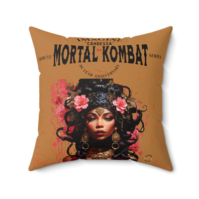 Gamer Fresh | Candessa Mortal Kombat 30th Anniversary Tribute Series | Imagine If Collection | Tan Brown Square Pillow