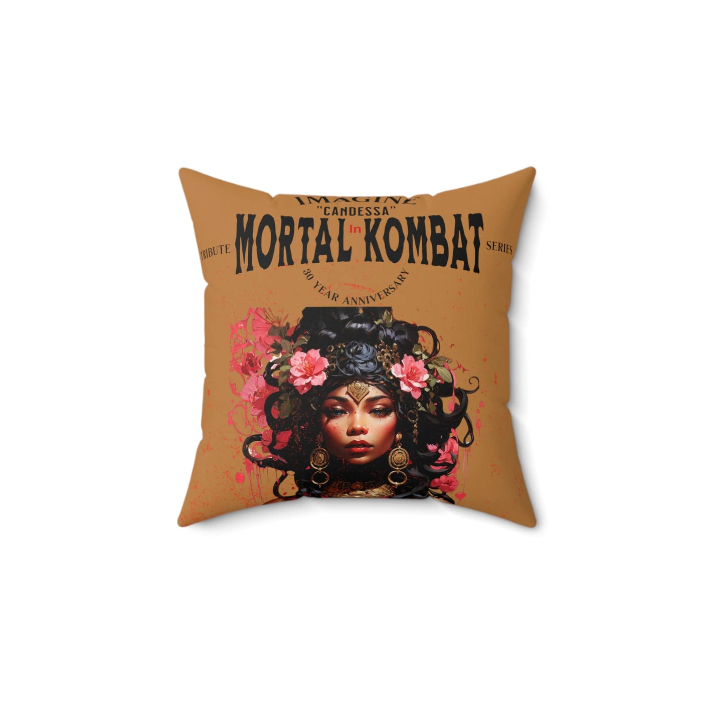 Gamer Fresh | Candessa Mortal Kombat 30th Anniversary Tribute Series | Imagine If Collection | Tan Brown Square Pillow