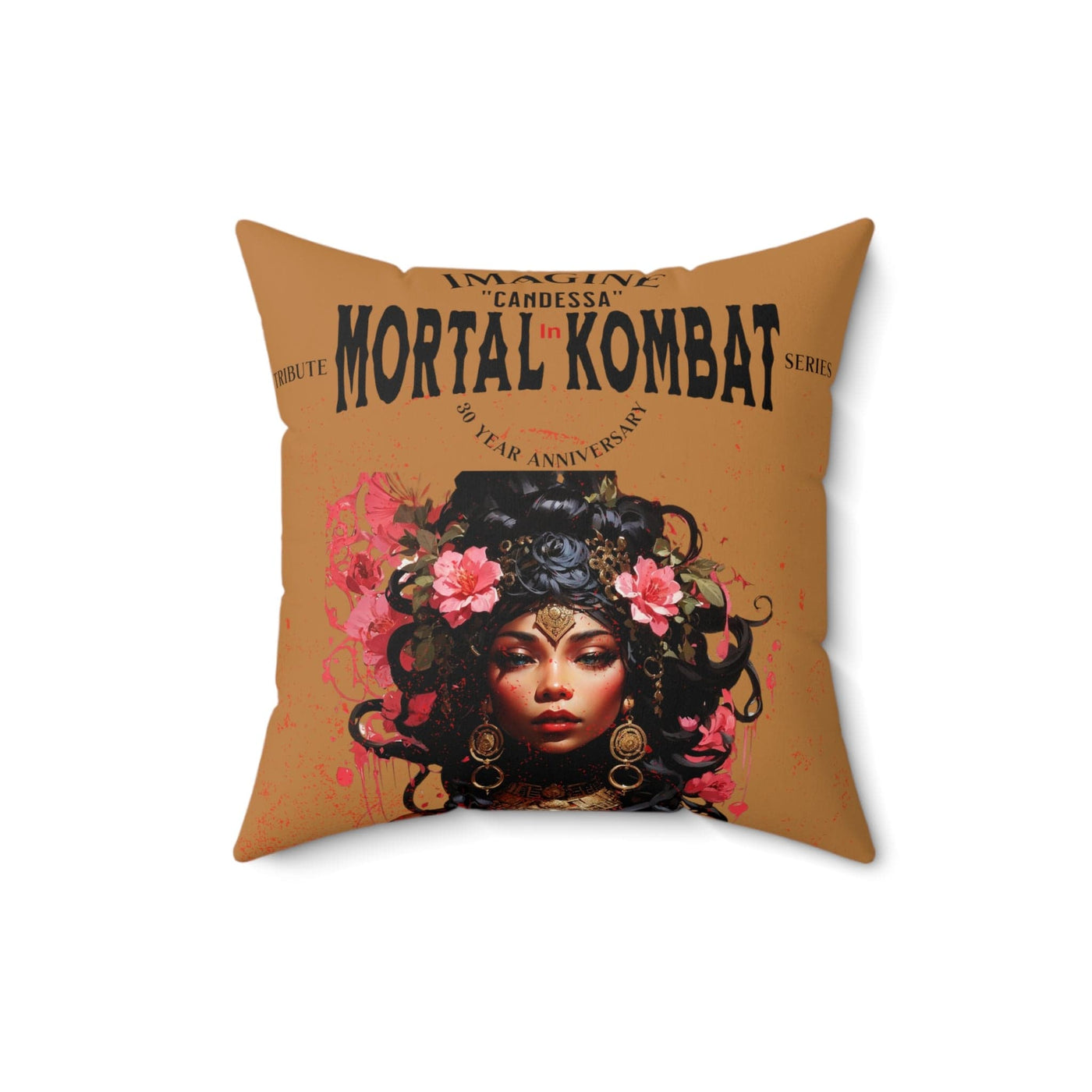 Gamer Fresh | Candessa Mortal Kombat 30th Anniversary Tribute Series | Imagine If Collection | Tan Brown Square Pillow