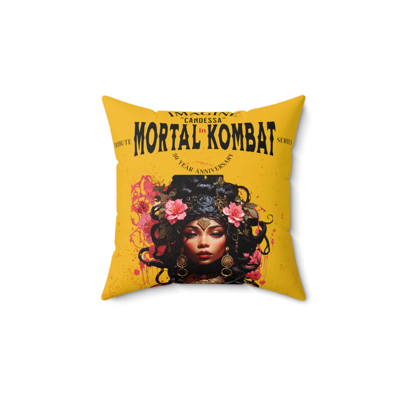 Gamer Fresh | Candessa Mortal Kombat 30th Anniversary Tribute Series | Imagine If Collection | Yellow Square Pillow
