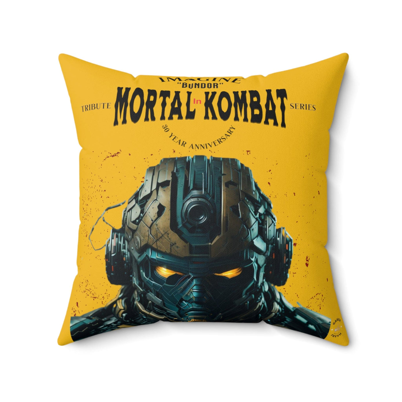 Gamer Fresh | Bundor Time-Warp | Mortal Kombat 30 Year Anniversary Tribute Series | Imagine If Collection | Sun Yellow Square Pillow