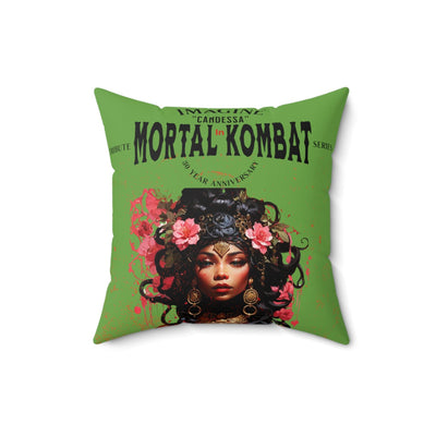 Gamer Fresh | Candessa Mortal Kombat 30th Anniversary Tribute Series | Imagine If Collection | Forest Green Square Pillow