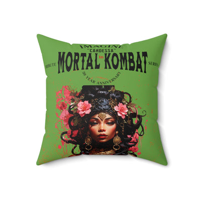 Gamer Fresh | Candessa Mortal Kombat 30th Anniversary Tribute Series | Imagine If Collection | Forest Green Square Pillow