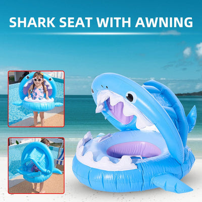 Shark Splasher: Interactive Inflatable Swimming Ring with Awning - Ultimate Pool Fun for Kids