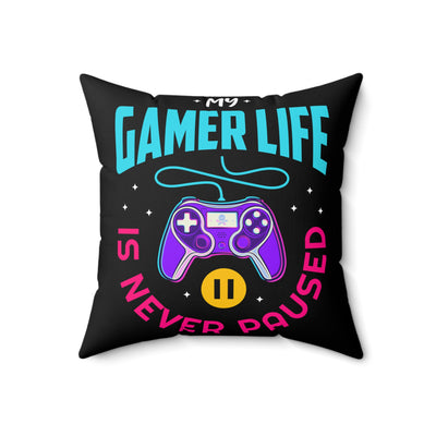 Gamer Fresh | My Gamer Life Never Pauses | Spun Square Midnight Black | Bed/Couch Pillow