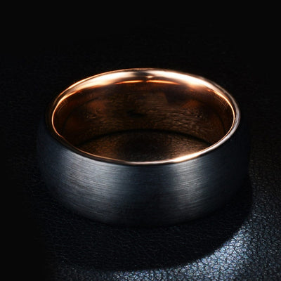 Black Tungsten Men's Ring with Rose Gold Accents