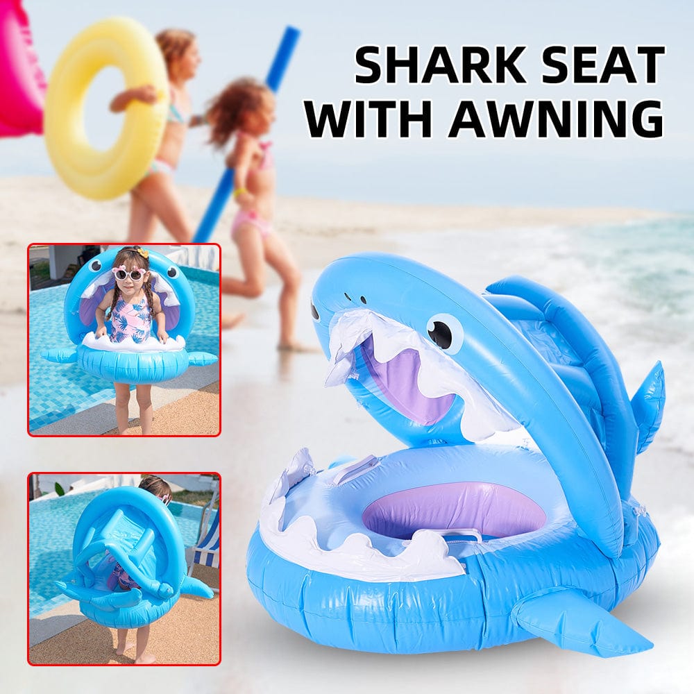 Shark Splasher: Interactive Inflatable Swimming Ring with Awning - Ultimate Pool Fun for Kids