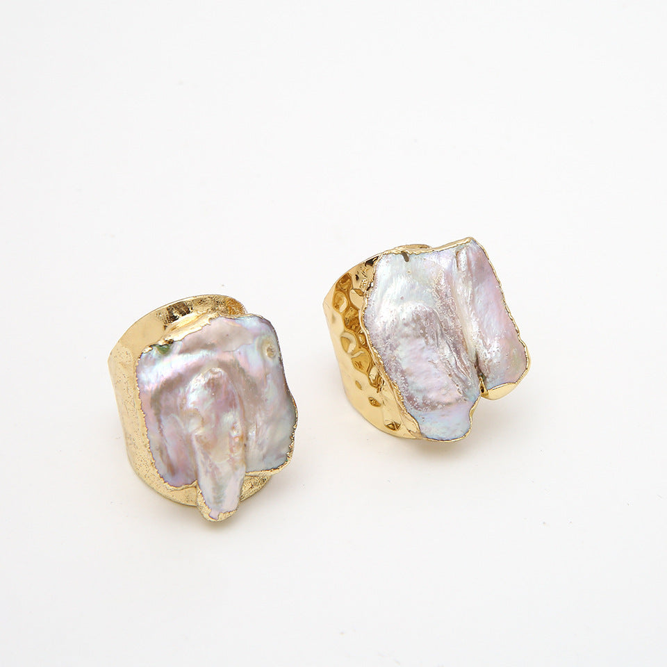 Baroque Elegance | Irregular Pearl Gilt Edge Ring | by Gamer Fresh