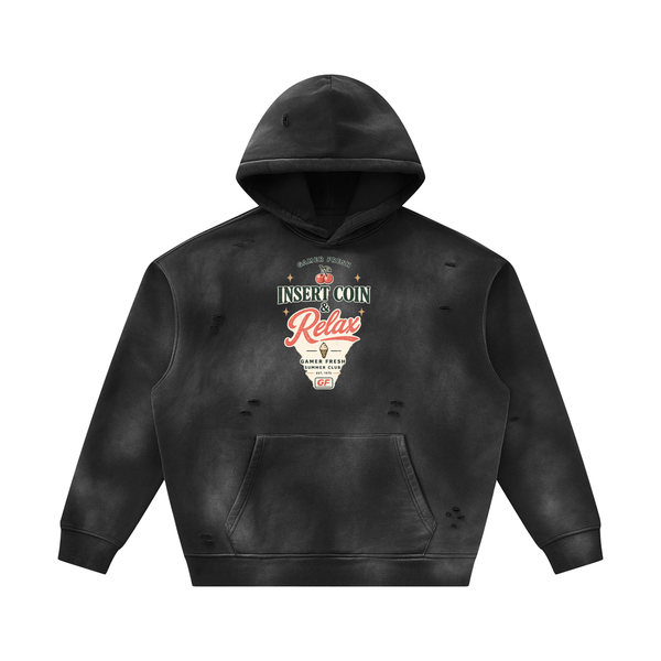 Gamer Fresh | Insert Coin & Relax | Sunfade Distressed Oversized Hoodie