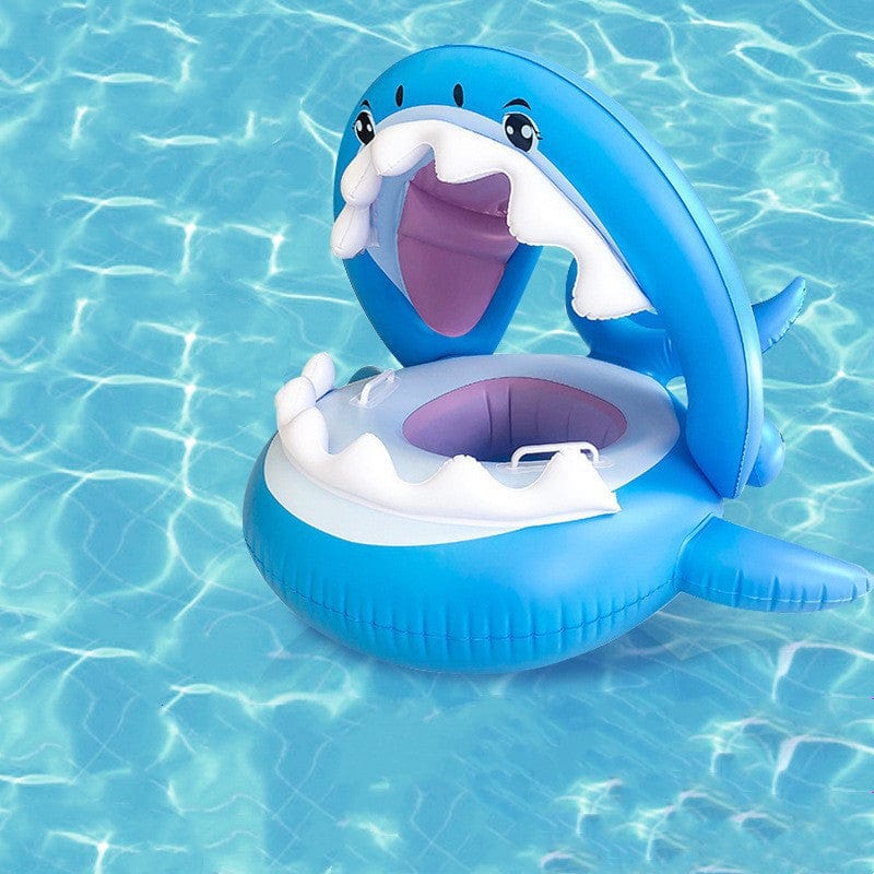 Shark Splasher: Interactive Inflatable Swimming Ring with Awning - Ultimate Pool Fun for Kids