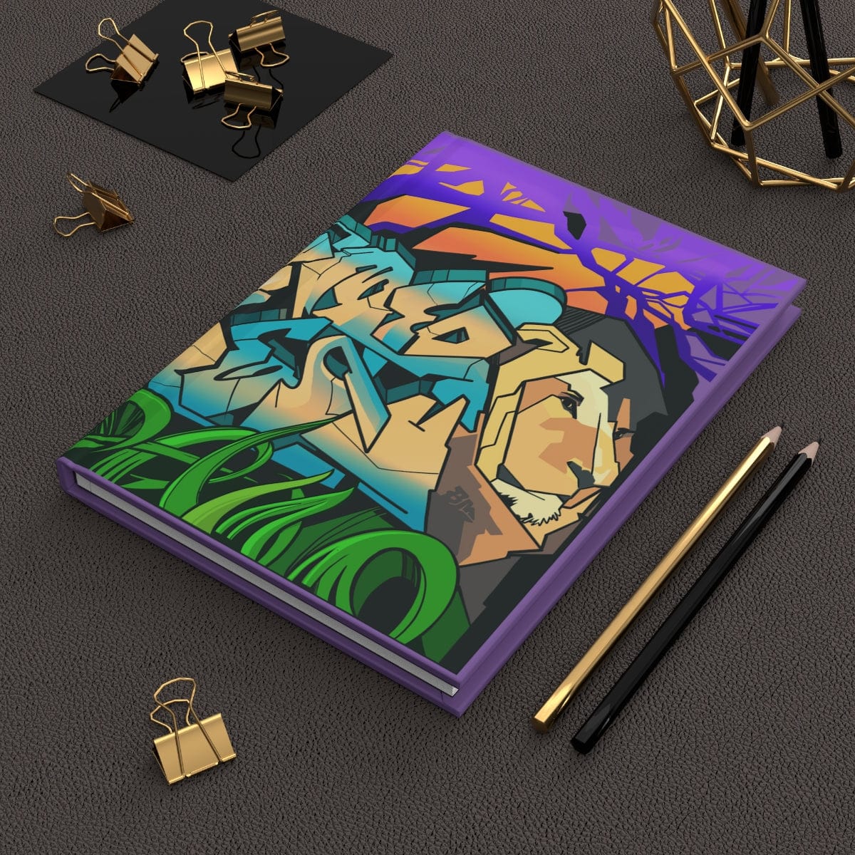 The Gamer Fresh Graffiti Streamer All Art Lion Controller | NYC Mural Matte Hardcover Journal | Purple Notebook