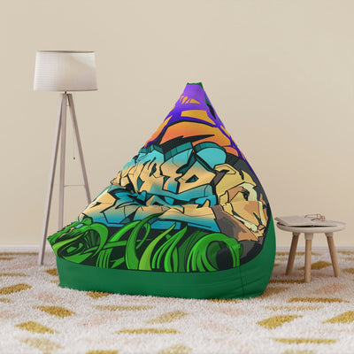 The Gamer Fresh Graffiti Streamer | All Art Lion NYC Mural | Dark Green Bean Bag Chair