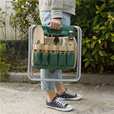 Green Guru Garden Stool Tool Set Organizer with Tote Bag by Gamer Fresh