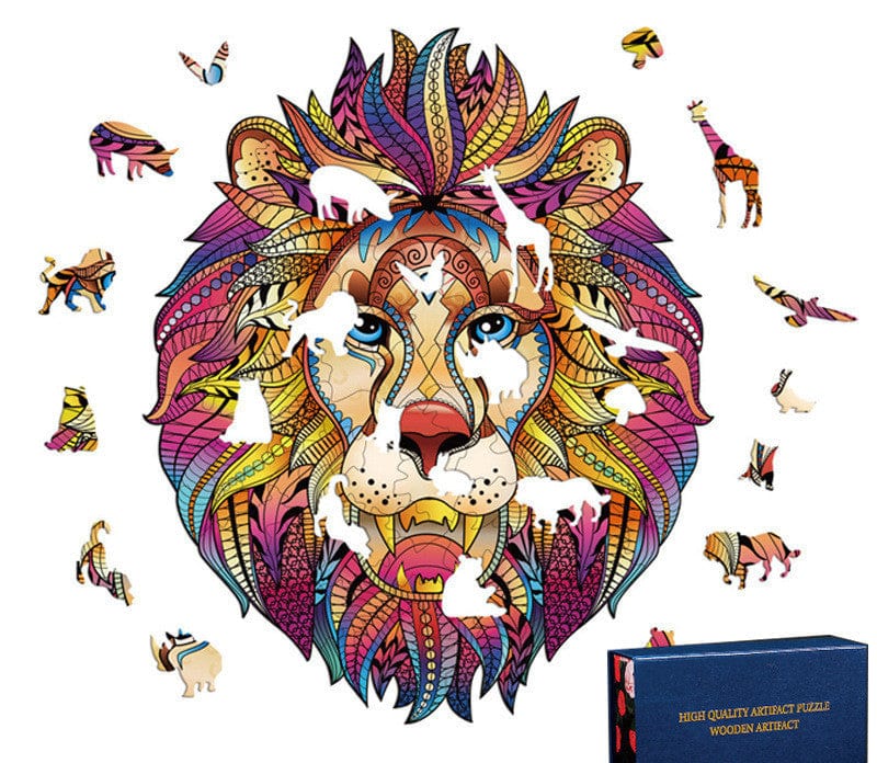 Kaleidoscopic Animal Shaped Wooden Puzzle Toy Set