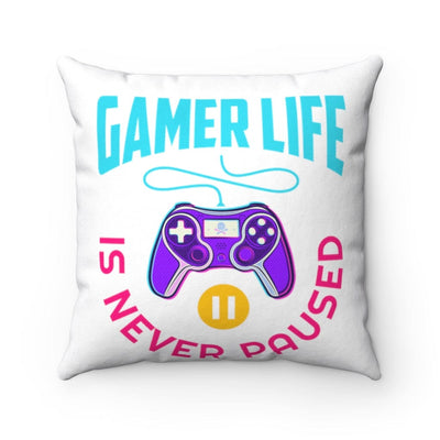 My Gamer Life Never Pauses | Spun Square White Bed/Couch Pillow