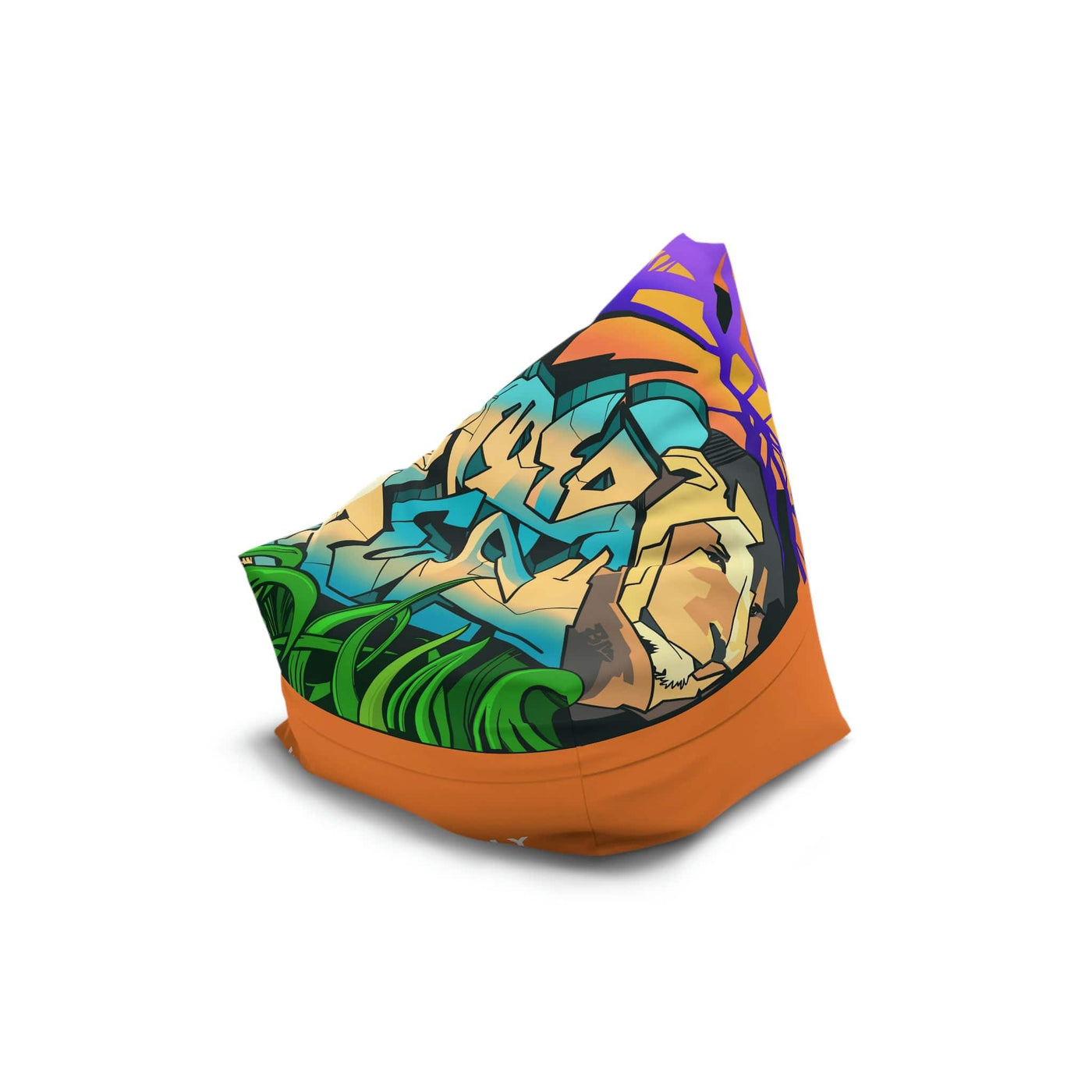 The Gamer Fresh Graffiti Streamer | All Art Lion NYC Mural | Caramel Brown Bean Bag Chair