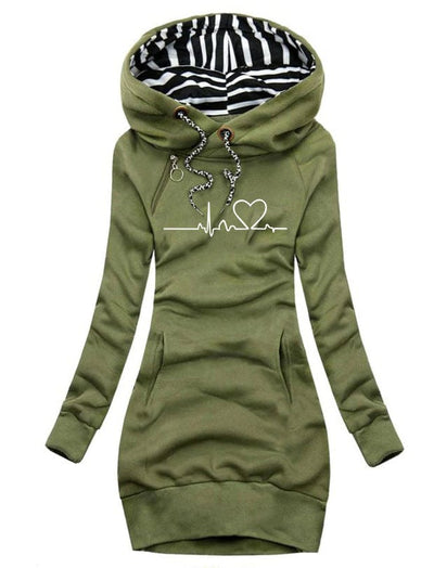 Heart Print Long Hoodie Sweatshirt Pullover Tops by Gamer Fresh