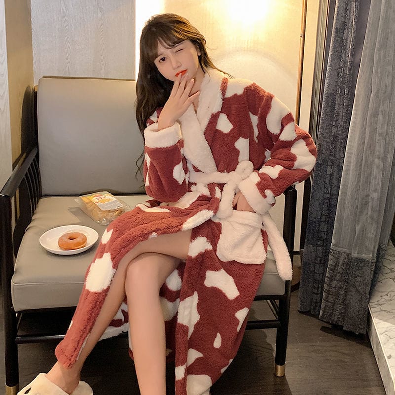 Women Coral Fleece Thick Bathrobe