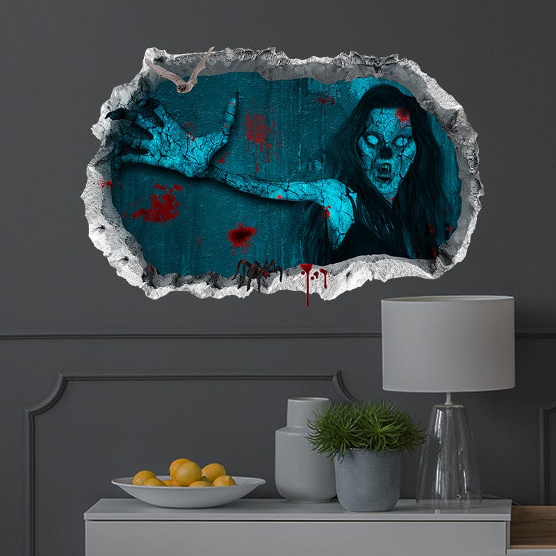 Halloween Horror Woman Bloody Handprint Decorative Wall Sticker by Gamer Fresh