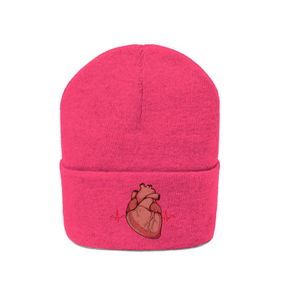 The Neon Pink Heart Beat Knitted Beanie Hat