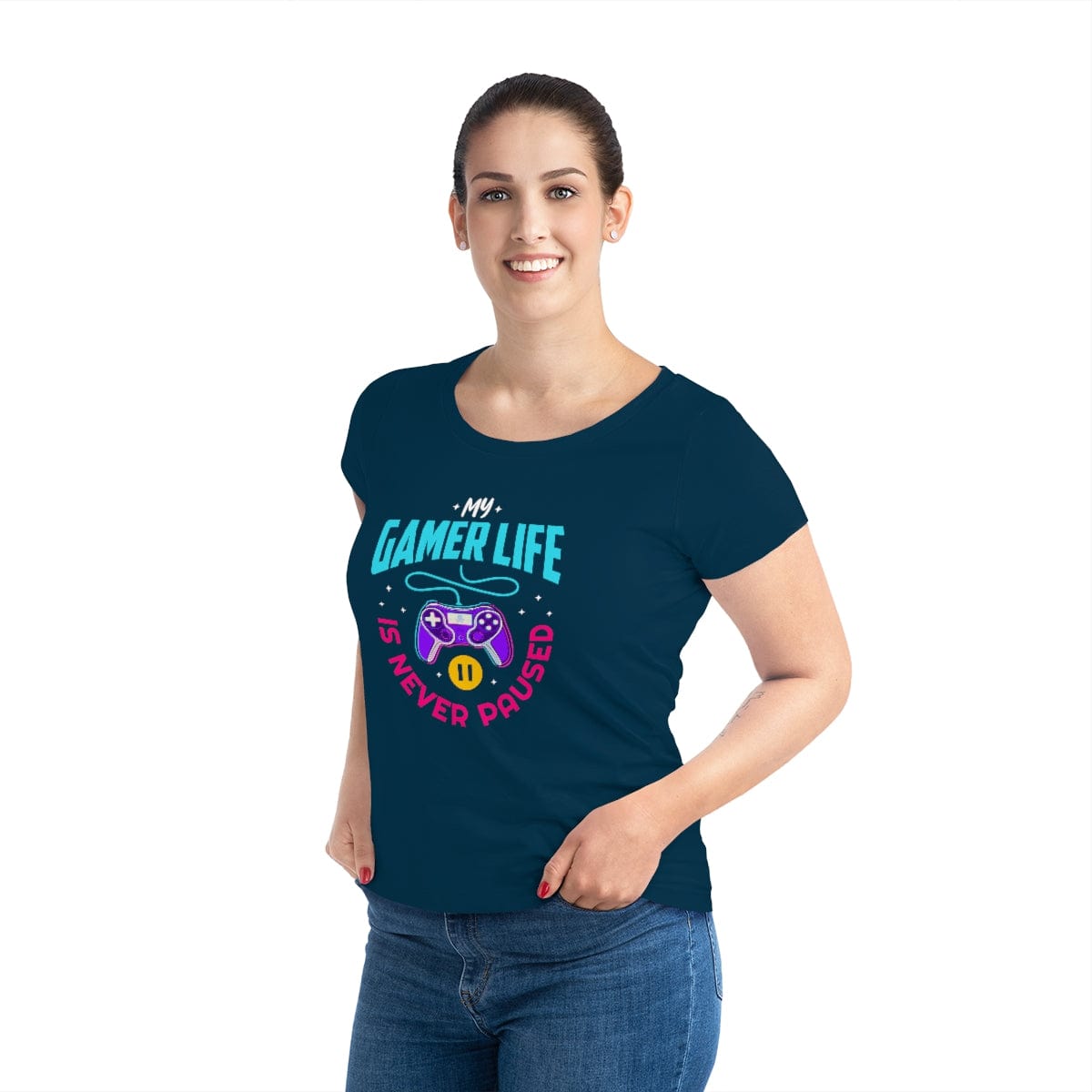 My Gamer Life Is Never Paused Women's French Navy Blue T-shirt