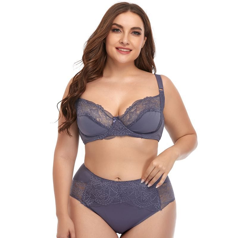 Women's Plus Size Underwire Comfort Lace Trim Lingerie Set