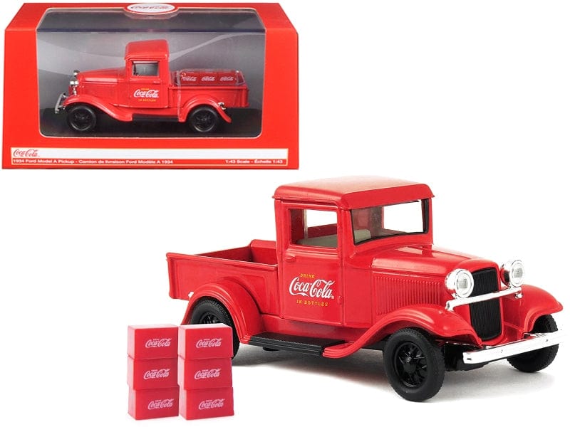 1934 Ford Model A Pickup Truck Red with 6 Bottle Cartons "Coca-Cola" 1/43 Diecast Model Car by Motorcity Classics