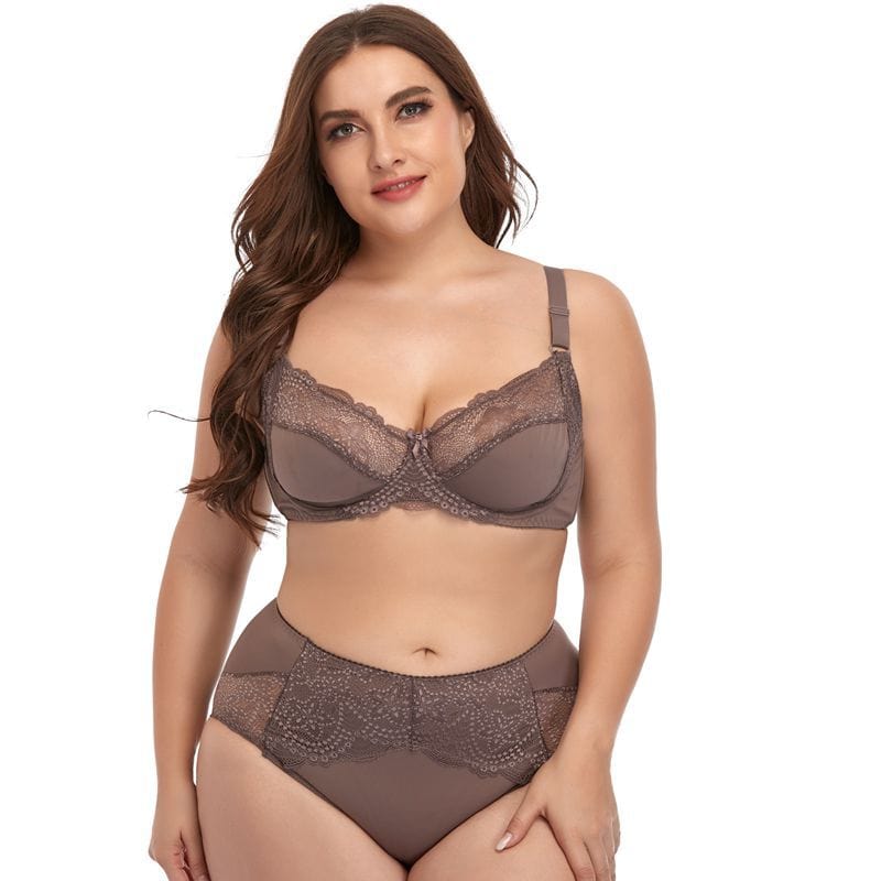 Women's Plus Size Underwire Comfort Lace Trim Lingerie Set