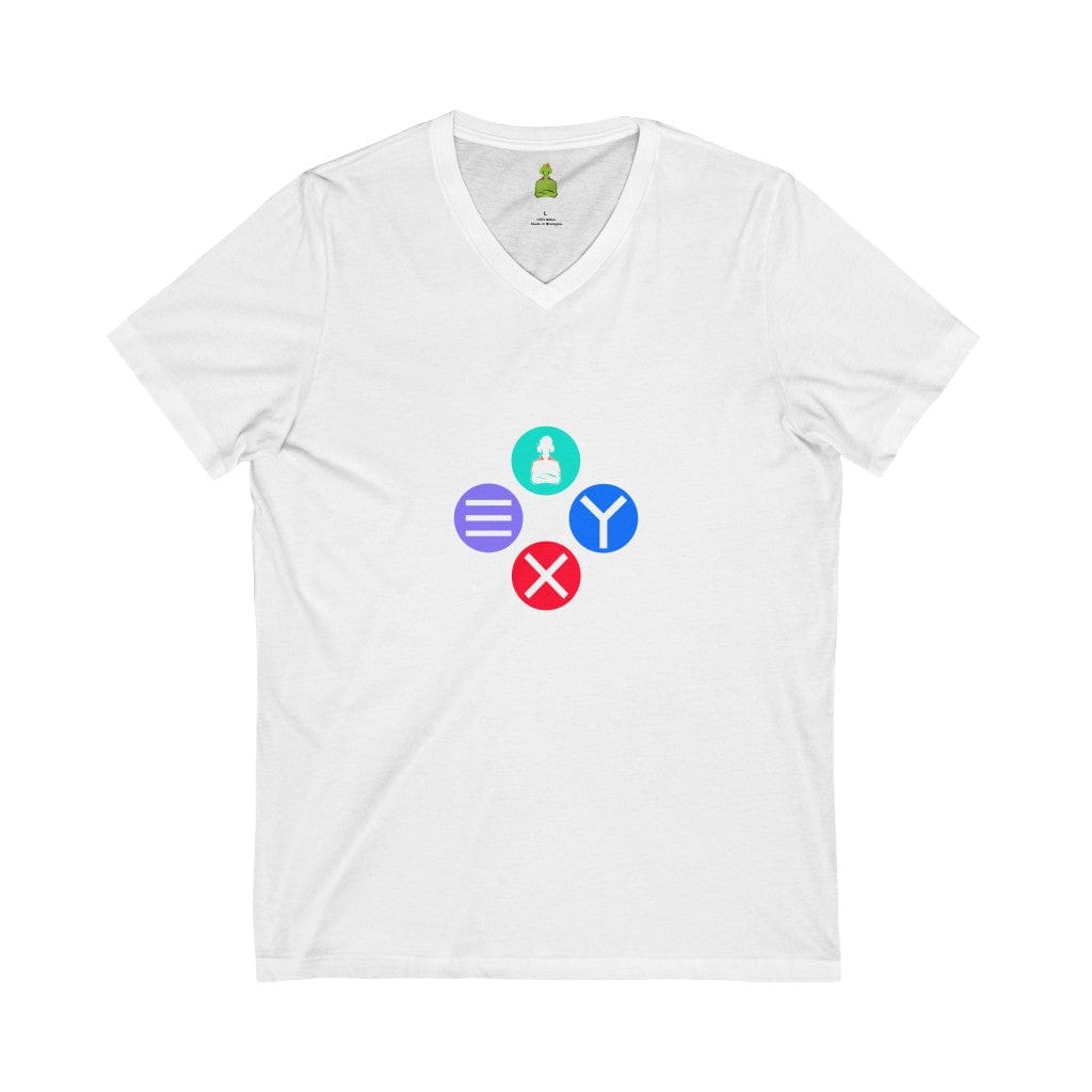 Exclusive Button Masher Controller | White Unisex Jersey | Short Sleeve V-Neck T-Shirt