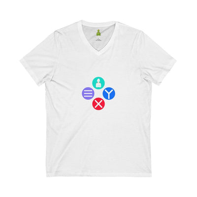 Exclusive Button Masher Controller | White Unisex Jersey | Short Sleeve V-Neck T-Shirt