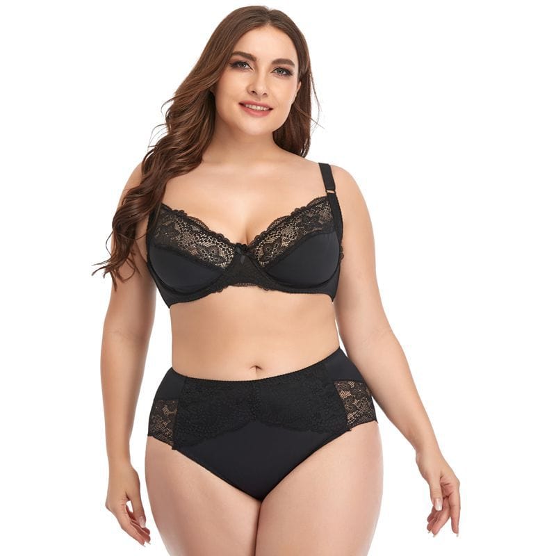 Women's Plus Size Underwire Comfort Lace Trim Lingerie Set