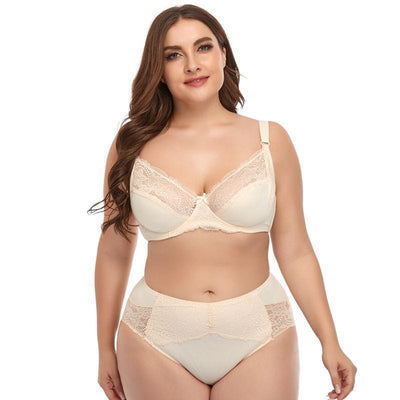 Women's Plus Size Underwire Comfort Lace Trim Lingerie Set