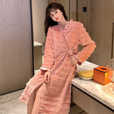 Women Coral Fleece Thick Bathrobe