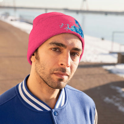 The Neon Pink Big Ocean Wave Beanie Knitted Hat