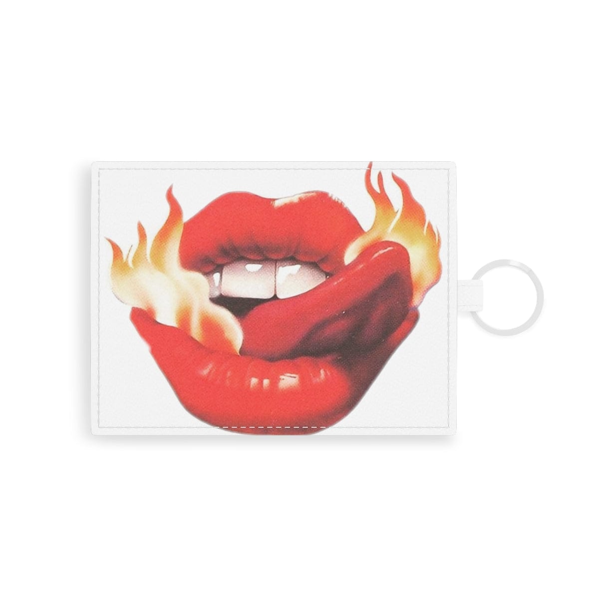 Flaming Lipstick Leather Card Holder - White