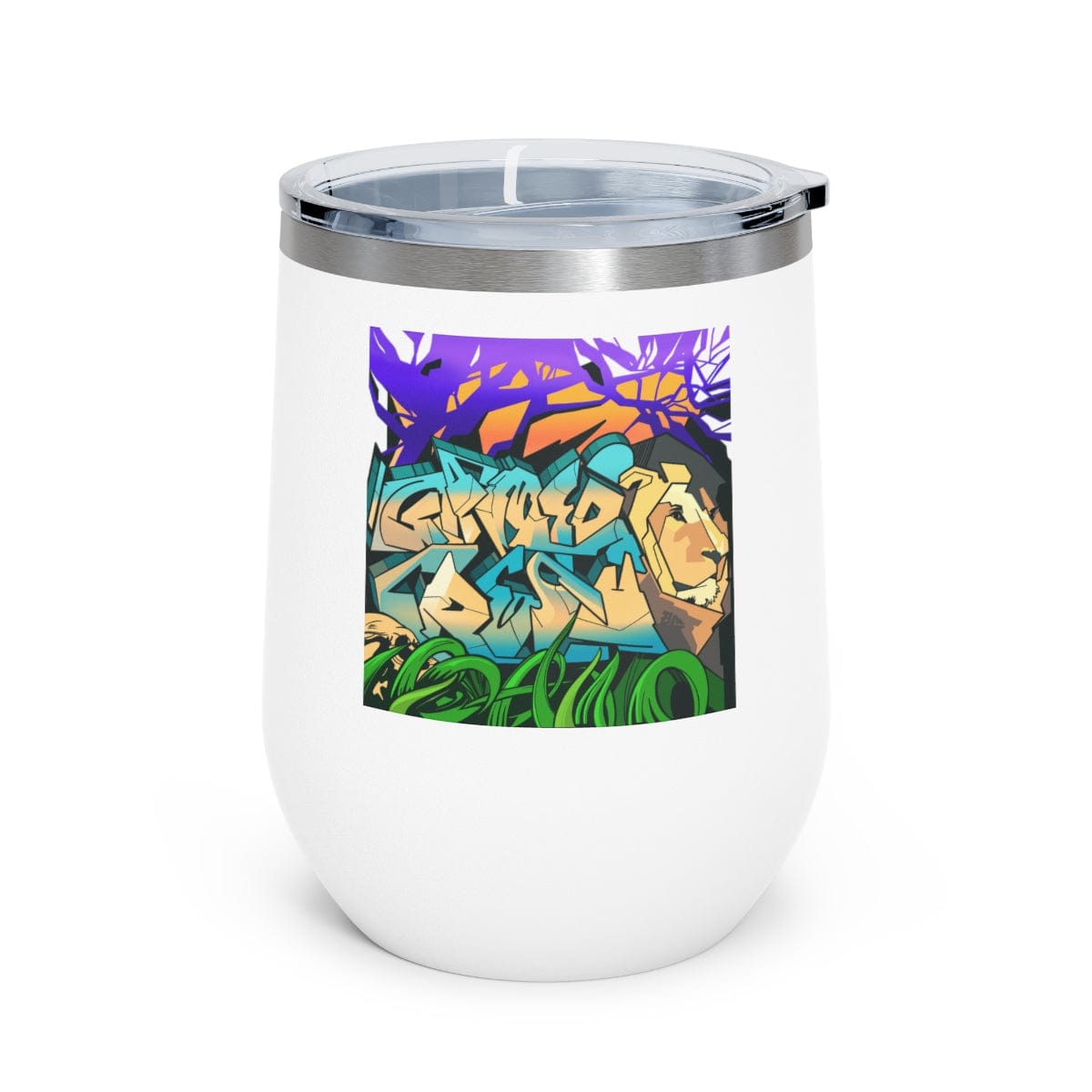 The Gamer Fresh Graffiti | Streamer All Art Lion NYC Mural | White 12oz Insulated Wine Tumbler