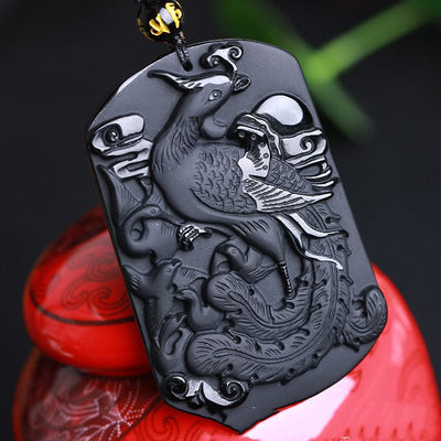 Phoenix Harmony | Natural Frosted Obsidian Zhuque Pendant | by Gamer Fresh