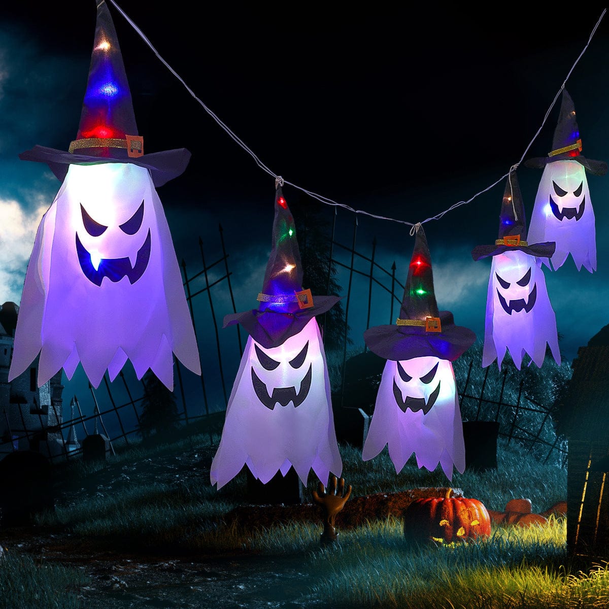 Halloween Holiday Cloth Art Ghost Decoration String Light Lanterns by Gamer Fresh