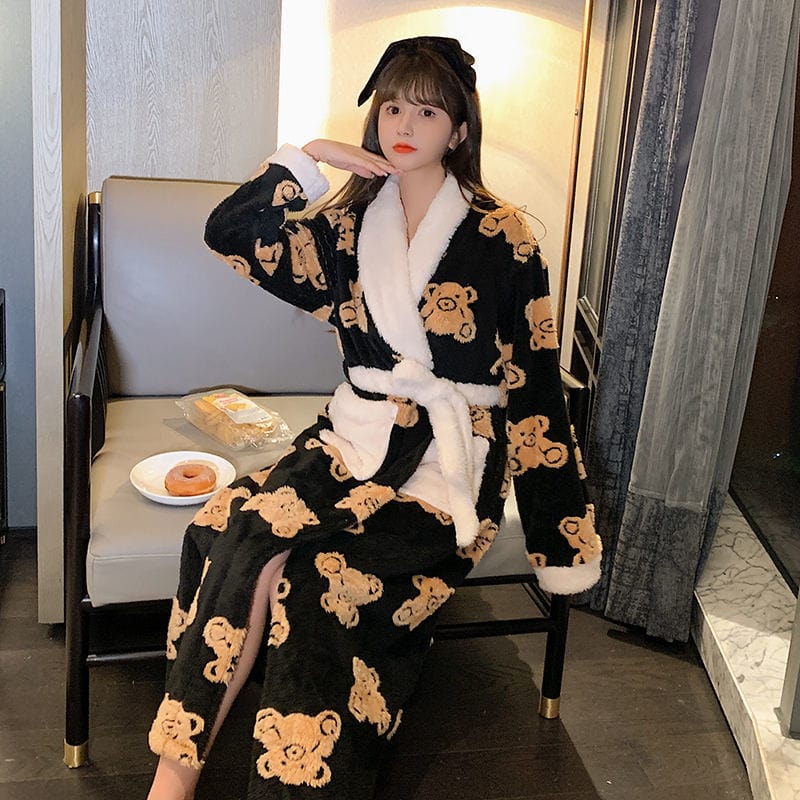 Women Coral Fleece Thick Bathrobe