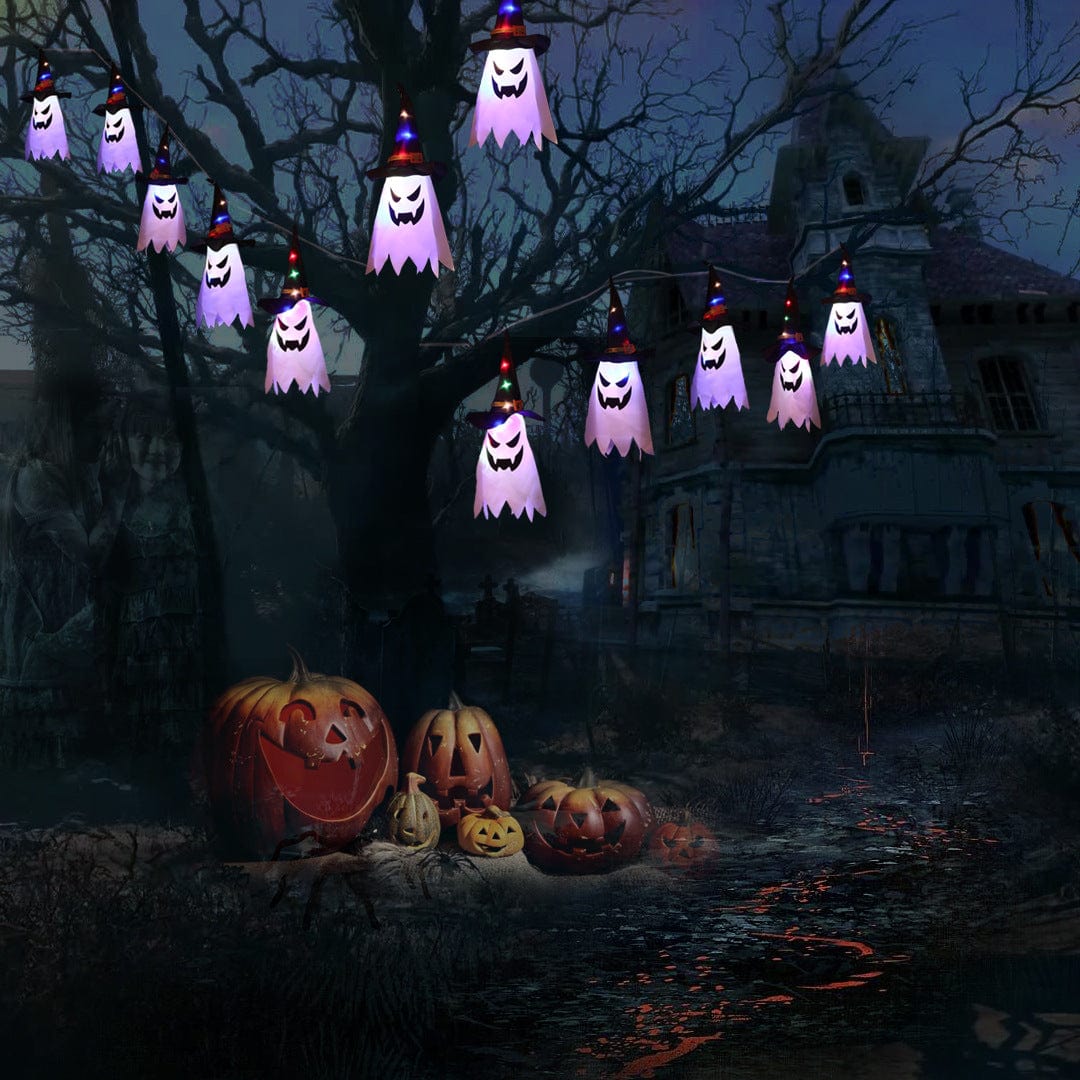 Halloween Holiday Cloth Art Ghost Decoration String Light Lanterns by Gamer Fresh