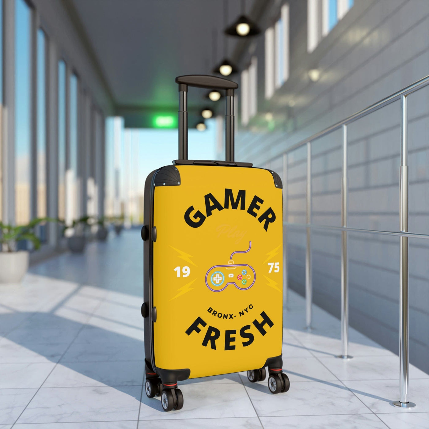 Gamer Fresh Journey's Premium Gamer Since 75' Gaming Luggage Suitcase | Exclusive Sun Burst Yellow Edition