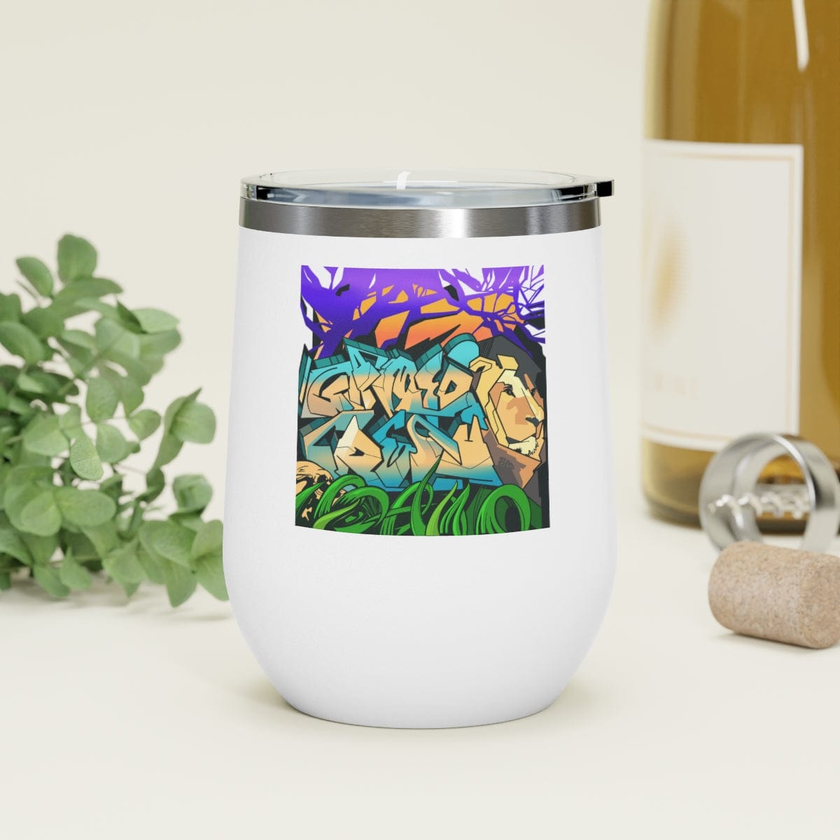 The Gamer Fresh Graffiti | Streamer All Art Lion NYC Mural | White 12oz Insulated Wine Tumbler